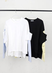 Street White Patchwork O-Neck Sweatshirt - SooLinen