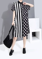 Streetwear Black button Peter Pan Collar Striped dot Patchwork shirt Dresses Spring