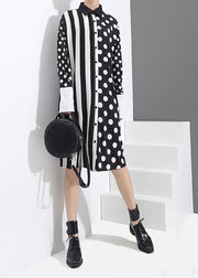 Streetwear Black button Peter Pan Collar Striped dot Patchwork shirt Dresses Spring