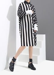 Streetwear Black button Peter Pan Collar Striped dot Patchwork shirt Dresses Spring