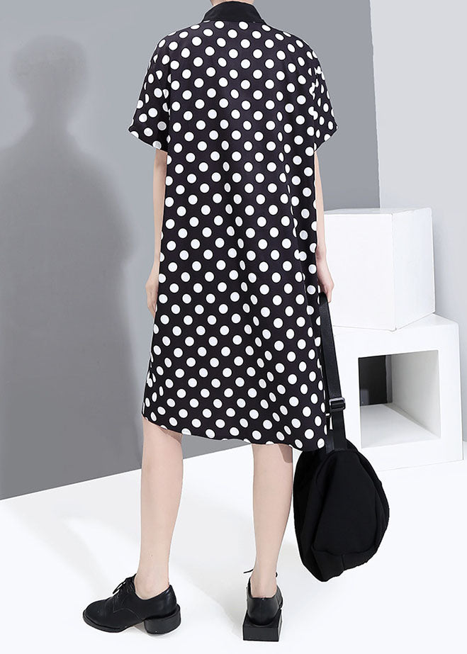 Streetwear Black button Peter Pan Collar Striped dot Patchwork shirt Dresses Spring