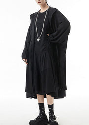 Streetwear Black zippered Hooded drawstring Chiffon trench coats Spring