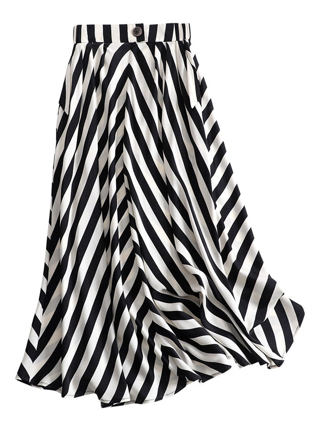 Stripe Print Elastic Waist Back Zipper Leisure Maxi Skirts