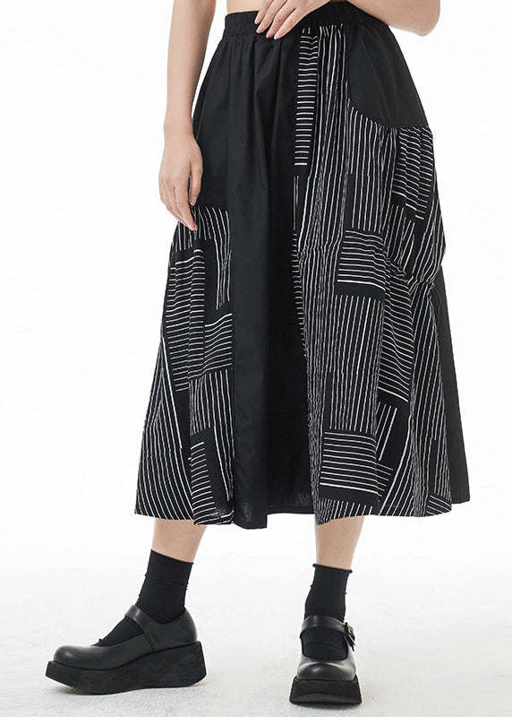 Style Black Asymmetrical Drawstring Pockets Dot Print A Line Skirt Summer