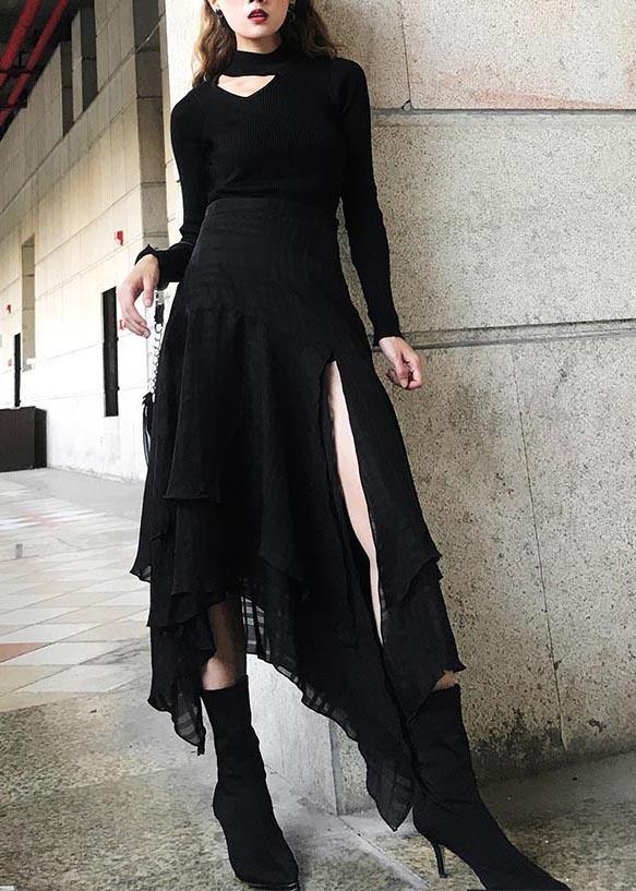 Style Black High Waist side open Summer Skirt - SooLinen