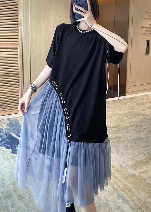 Style Black Patchwork tulle Maxi Summer Cotton Dress - SooLinen