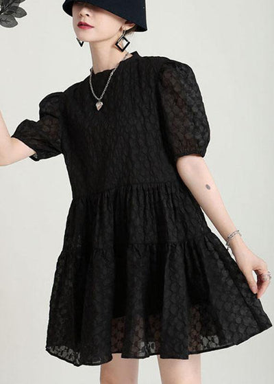 Style Black Puff Sleeve Patchwork Summer A Line Dresses - SooLinen