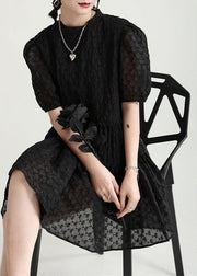 Style Black Puff Sleeve Patchwork Summer A Line Dresses - SooLinen