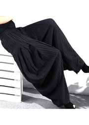 Style Black Striped Patchwork Cotton lantern Pants Spring