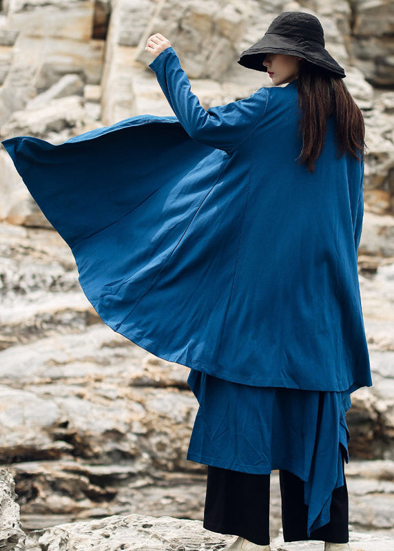 Style Blaue asymmetrische Strickjacke aus lockerer Baumwolle Frühling