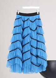 Style Blue Asymmetrical Tulle Skirt Spring