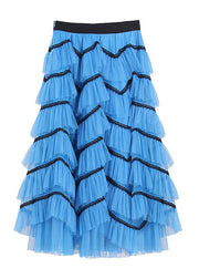 Style Blue Asymmetrical Tulle Skirt Spring