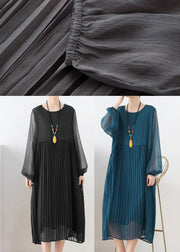 Style Blue Long Sleeve Chiffon O-Neck Summer Dresses - SooLinen