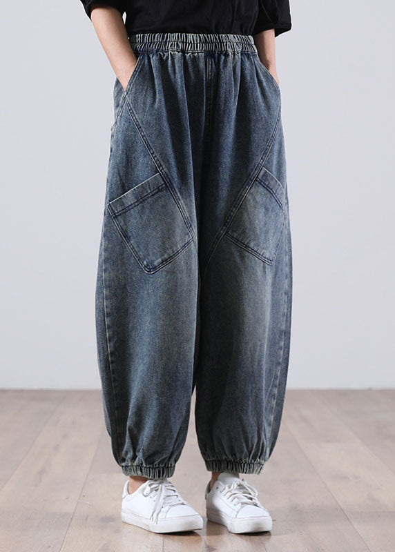 Style Blue Pockets denim Pants Winter