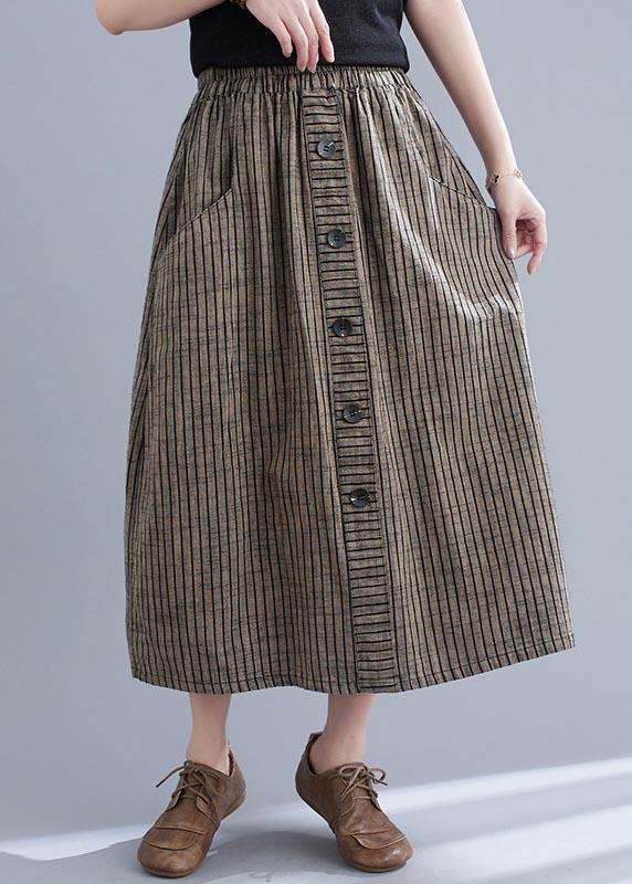 Style Brown StripedButton CottonLinen Skirts Summer - SooLinen