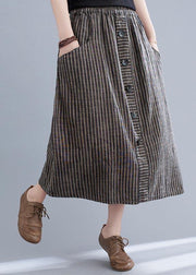 Style Brown StripedButton CottonLinen Skirts Summer - SooLinen