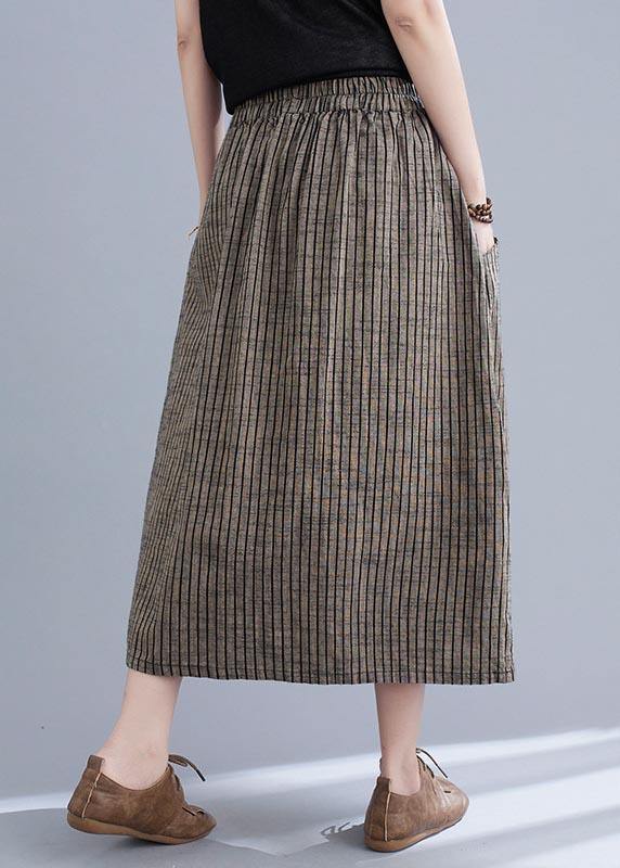 Style Brown StripedButton CottonLinen Skirts Summer - SooLinen