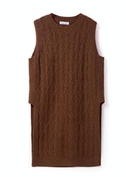 Style Chocolate O-Neck Side Open Fall Knit Vest - SooLinen