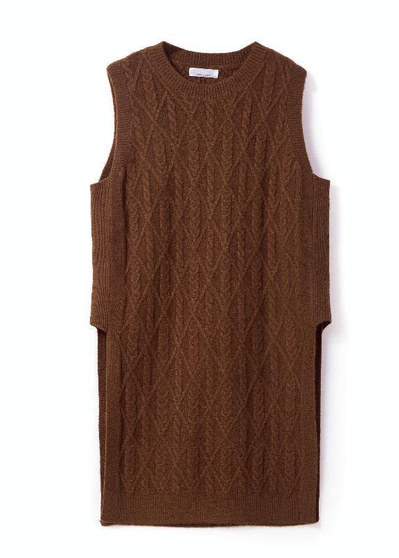 Style Chocolate O-Neck Side Open Fall Knit Vest - SooLinen