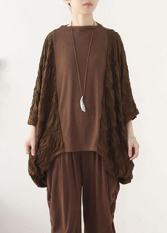 Style Chocolate Patchwork Wrinkled Top Fall - SooLinen