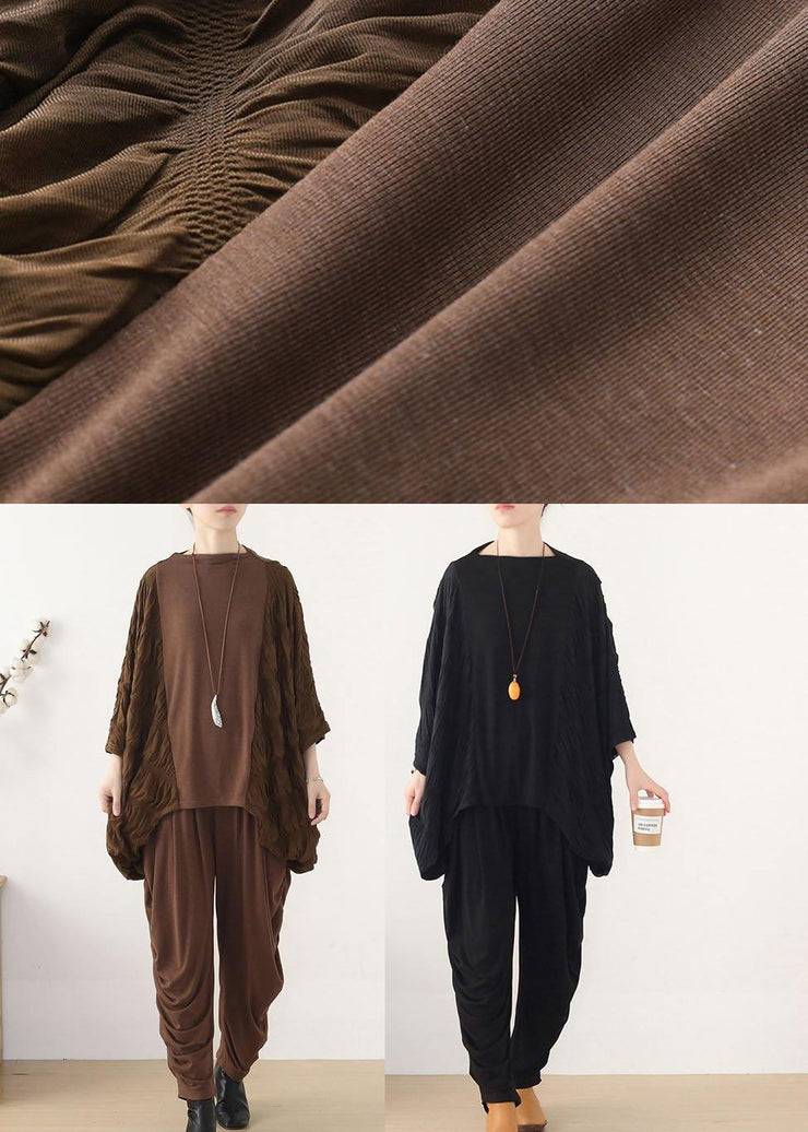 Style Chocolate Patchwork Wrinkled Top Fall - SooLinen