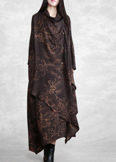 Style Chocolate Print Tunic Asymmetric Kaftan Spring Dresses - SooLinen