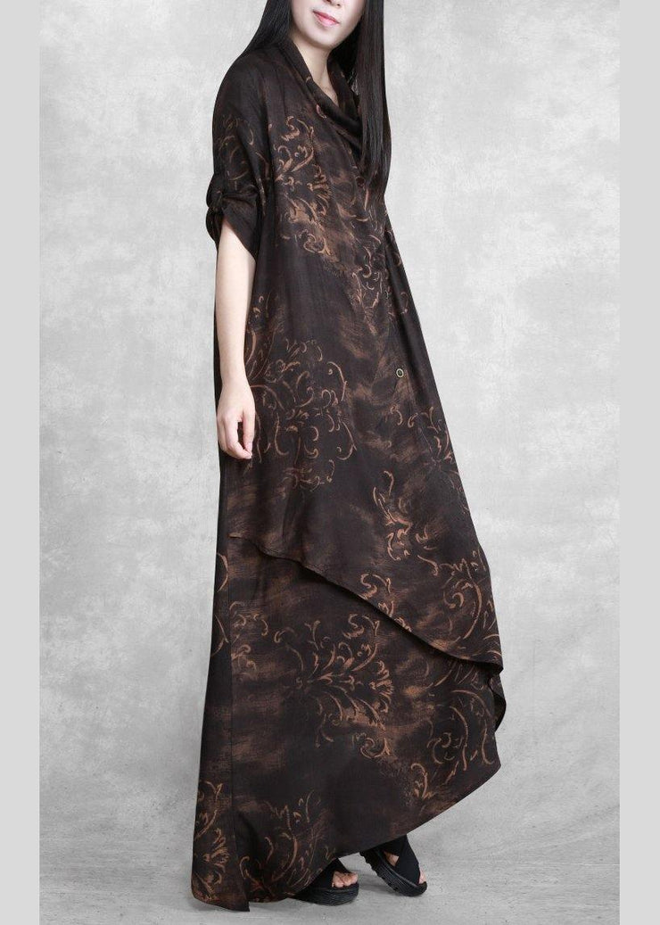 Style Chocolate Print Tunic Asymmetric Kaftan Spring Dresses - SooLinen