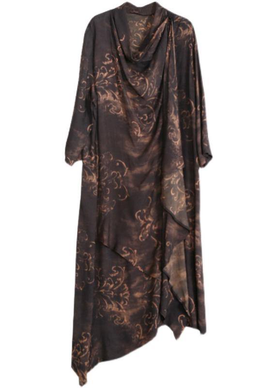 Style Chocolate Print Tunic Asymmetric Kaftan Spring Dresses - SooLinen