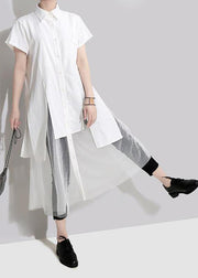 Style Cotton Long Shirts 18th Century Summer Irregular Patchwork Mesh Short Sleeve Dress - SooLinen