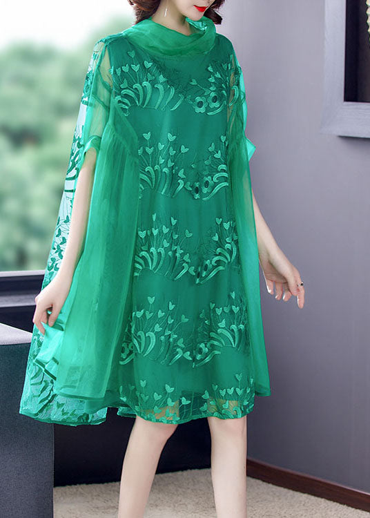 Style Green Embroideried Tulle Vacation Dresses Spring