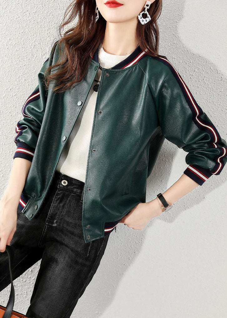 Style Green Faux Leather Coat Outwear Winter