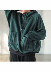 Style Green Hooded Cotton Sweatshirt Street wear Winter