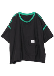 Style Green Patchwork Pockets Cotton Top Summer - SooLinen