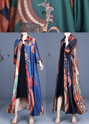 Style Green Print Summer Silk Half Sleeve Cardigans Long - SooLinen