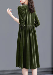 Style Green V Neck Patchwork Velour Party Dress Half Sleeve