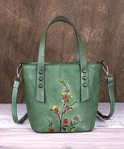 Style Grey Floral Paitings Calf Leather Messenger Bag