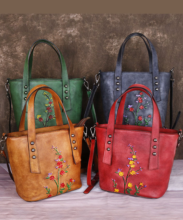 Kuriertasche aus Kalbsleder mit grauen Blumenmustern