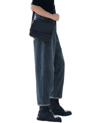 Style Navy High Waist Pockets Harem Casual Fall Denim  Pants