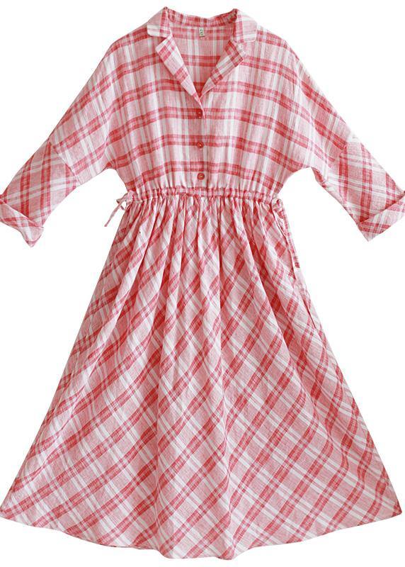 Style Notched Summer Quilting Dresses Fashion Ideas Red Plaid Art Dress - SooLinen