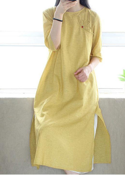 Style O Neck Side Open Dresses Catwalk Yellow Robes Dress - SooLinen