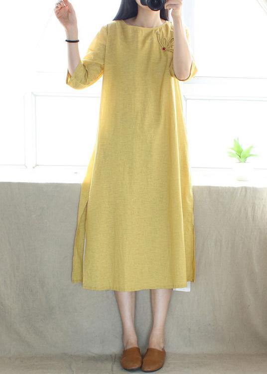 Style O Neck Side Open Dresses Catwalk Yellow Robes Dress - SooLinen