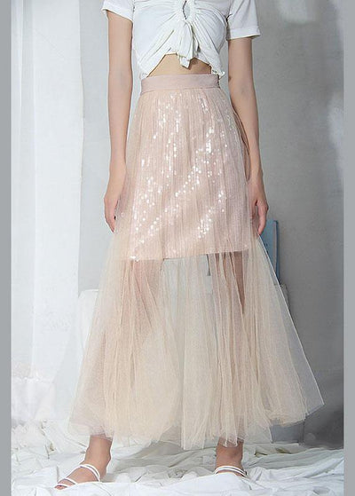 Style Pink Tulle Sequins A Line Skirts - SooLinen