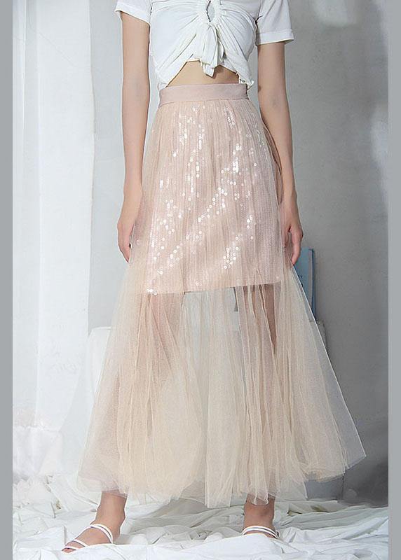 Style Pink Tulle Sequins A Line Skirts - SooLinen