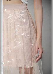 Style Pink Tulle Sequins A Line Skirts - SooLinen