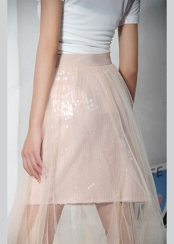 Style Pink Tulle Sequins A Line Skirts - SooLinen