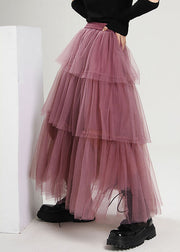 Style Purple high waist Patchwork Tulle Skirts Spring