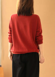 Style Red Loose O-Neck Patchwork Herbst Sweatshirts Top