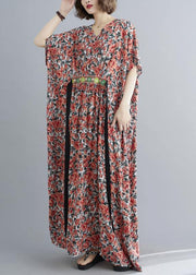 Style Red Print Button Summer Cotton Dress - SooLinen