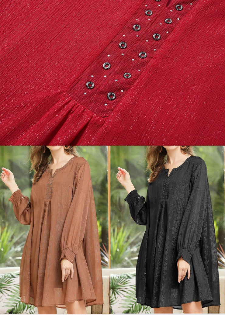 Style Red Rivet Chiffon O-Neck Summer Long Dress - SooLinen