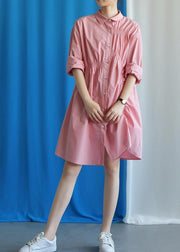 Style asymmetric Cinched Cotton quilting clothes Work Outfits pink Dress fall - SooLinen